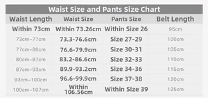 Size guide table for women's rhinestone buckle belts with waist measurements and belt length