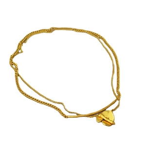 Double-layered minimalist gold-plated necklace with abstract heart pendant and T-bar detail