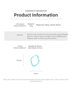 Detailed size chart of turquoise beaded necklace with 40cm chain and 9.5cm extender