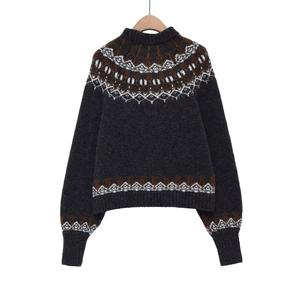 Maglione in maglia jacquard retrò Fair Isle grigio scuro con motivi geometrici classici