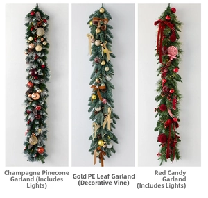 Three festive Christmas garlands styles featuring pine cones, ribbons, and warm LED lights