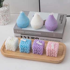 Creative geometric scented candles set with honeycomb cube and pear shapes for home decor