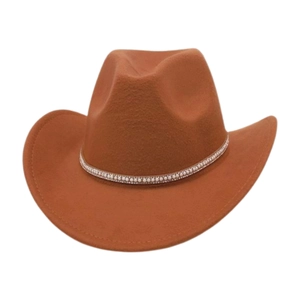 Classic caramel wool cowboy hat with pearl and rhinestone band on white background
