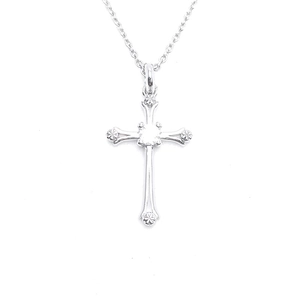 Polished silver cross pendant necklace with sparkling cubic zirconia stones for unisex wear