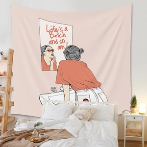 Tenture murale rose style ins avec illustration cartoon et texte pour décoration de chambre