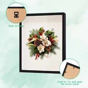 Detail of Christmas wall decor frame showing pine cones berries and hanging hooks