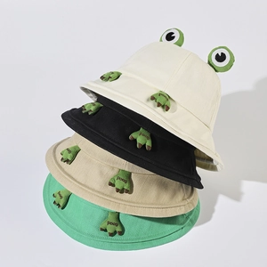 Chapeau bob grenouille mignon en coton pour femmes et enfants en quatre couleurs avec yeux 3D