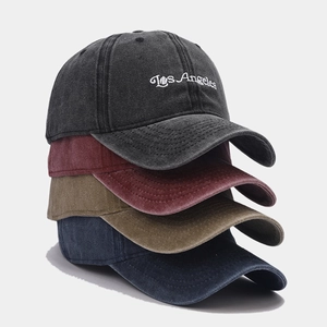 Vintage Washed Cotton Baseball Cap Los Angeles Letter Embroidery Adjustable Distressed Curved Brim Sun Hat For Men Women