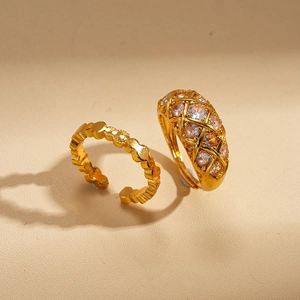 Luxury 24k gold plated geometric gourd open rings set with sparkling zircon stones