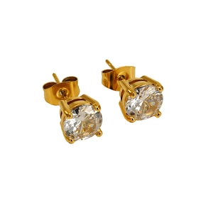 Minimalist 18k gold plated stainless steel round stud earrings with zirconia stones