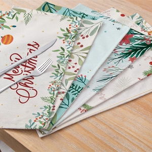 Christmas Placemats Waterproof Cotton Linen Heat Insulated Rectangular Holiday Kitchen Dining Table Decor Merry Print