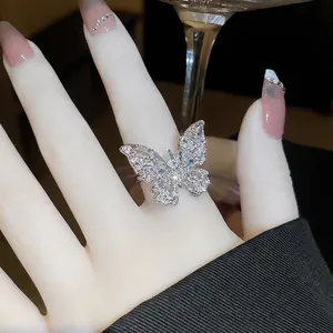 Anello Regolabile Aperto Farfalla Rame Zirconia Cubica Scintillante Elegante Alla Moda Lusso Gioielli Per Donna