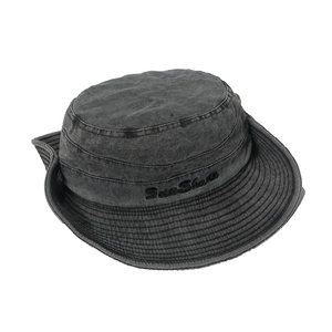 Dark gray washed cotton wide brim sun hat with SunShade embroidery for outdoor hiking
