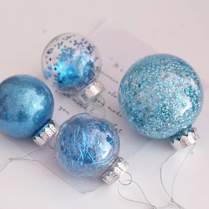 Detail of 6cm blue Christmas balls with sequins and glitter for tree decoration