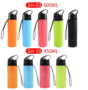 600ml and 450ml foldable silicone sports bottles in five colors for outdoor cycling