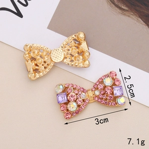 Zinc alloy bow charm with pink and purple rhinestones for DIY crafts and shoe decoration