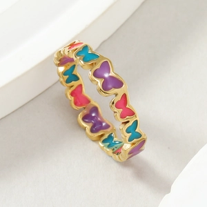Titanium steel butterfly ring with colorful luminous enamel finish for women