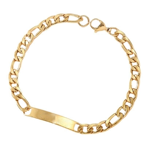 Minimalist gold stainless steel chain bracelet with flat rectangular plate and lobster clasp