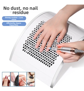 Close-up of white high-power nail dust collector with professional metal drilling pen