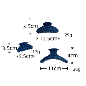 Haarklammern in Dunkelblau mit Sternenmuster, Größenangaben 3,5 cm, 10,5 cm und 6,5 cm