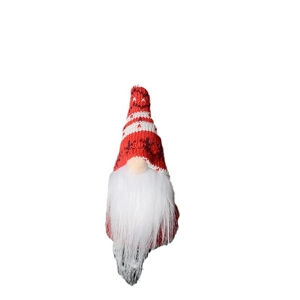 Knitted Christmas gnome ornament with red snowflake hat and white beard for tree decor