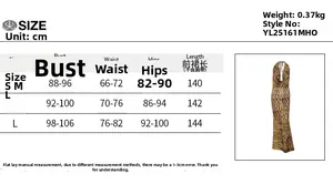 Detailed size chart for the backless leopard print beach dress with bust and length guide