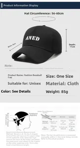 Size chart showing baseball cap dimensions 56-60cm and measurement guide for head circumference