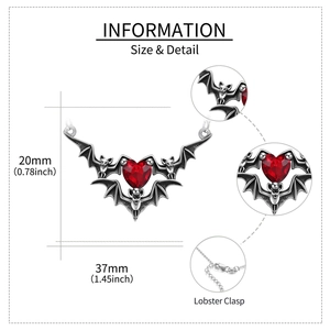 Gothic bat wing heart pendant necklace dimensions with lobster clasp jewelry details