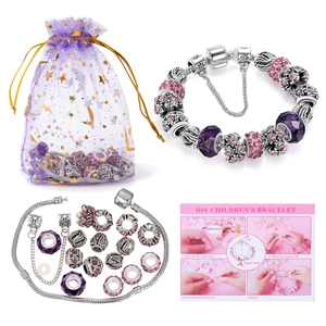 DIY children's bracelet set with zinc alloy beads and purple moon organza bag