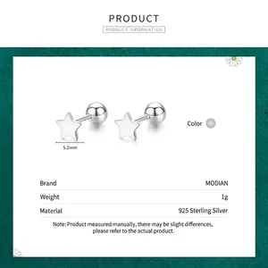Minimalist S925 sterling silver star stud earrings with ball screw back design
