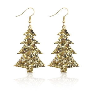 Festive gold glitter Christmas tree drop earrings for holiday parties and gifts