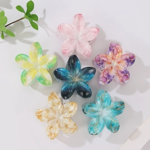 Frangipani flower hair claws in six colors with elegant marble resin texture