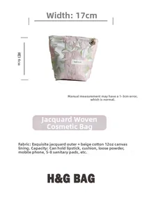 Trousse à maquillage jacquard fleuri 17x14cm détails du tissu et dimensions