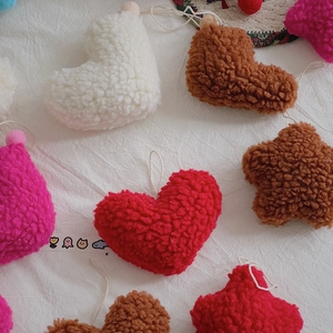 Colorful plush lamb wool heart and star charms with white lanyards for DIY decor