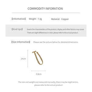 Detailed size specifications for a gold copper chain bracelet with white cubic zirconia