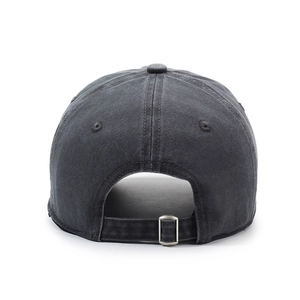 Vintage washed charcoal baseball cap featuring a six-panel design and adjustable metal buckle