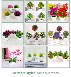Detailed view of various artificial succulents and flowers in white minimalist pots
