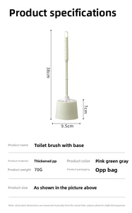 Detailed size chart for the ergonomic plastic toilet brush with base measurements
