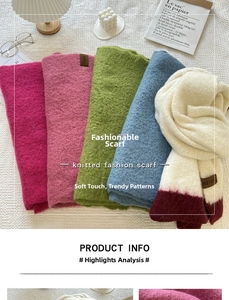 Close-up of thick ribbed knit texture on colorful pashmina scarves for winter