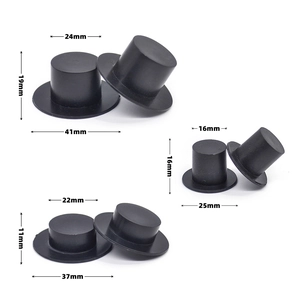 Black plastic mini snowman top hats in three sizes for DIY doll craft accessories