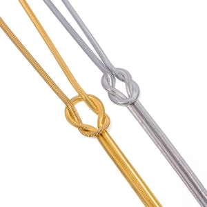 Dual-tone knotted herringbone snake chains in 16k gold and silver stainless steel finishes