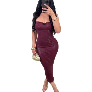 Sexy burgundy snake-pattern tube dress with slim fit and backless design for vacations