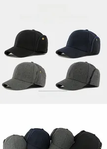 Detailed view of the thickened wool blend baseball cap with warm faux fur ear flaps