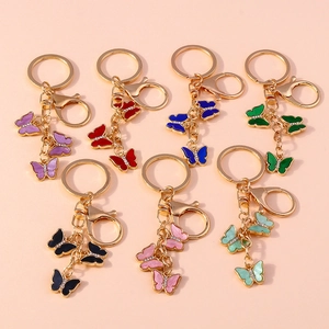 Butterfly Keychain Zinc Alloy Enamel Bag Charm Sparkling Rhinestone Gold Plated Pendant For Women Girls Handbag Decor
