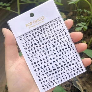 Black 3D alphabet and number nail stickers WG719 with vintage typography design