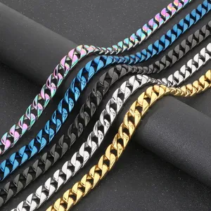 Men Cuban Link Necklace Titanium Stainless Steel Hip Hop Punk Streetwear Round Ground Curb Chain Polished Jewelry