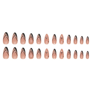 Sparkly black almond press-on nails with silver glitter and starry geometric line designs