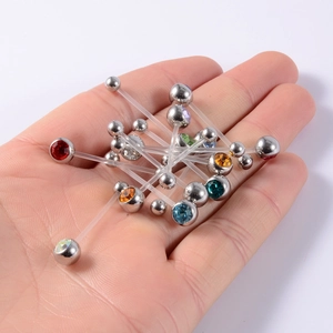 Flexible acrylic belly button ring with crystal rhinestone stud for maternity wear