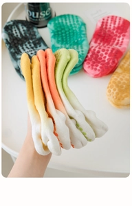 Detail of gradient yoga socks with anti-slip silicone dots on the cotton sole