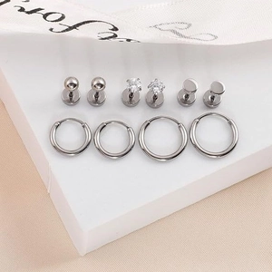 Stainless Steel Geometric Hoop Earrings Rhinestone Opal Saturn Stud Earrings Minimalist Fashion Jewelry For Women Men